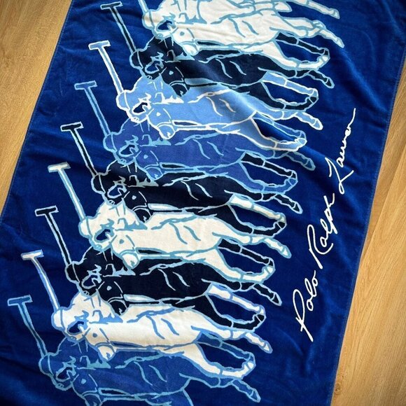 NWT! Ralph Lauren Home French Terry Beach Towel - Signature Blue Polo Pony - Picture 1 of 2
